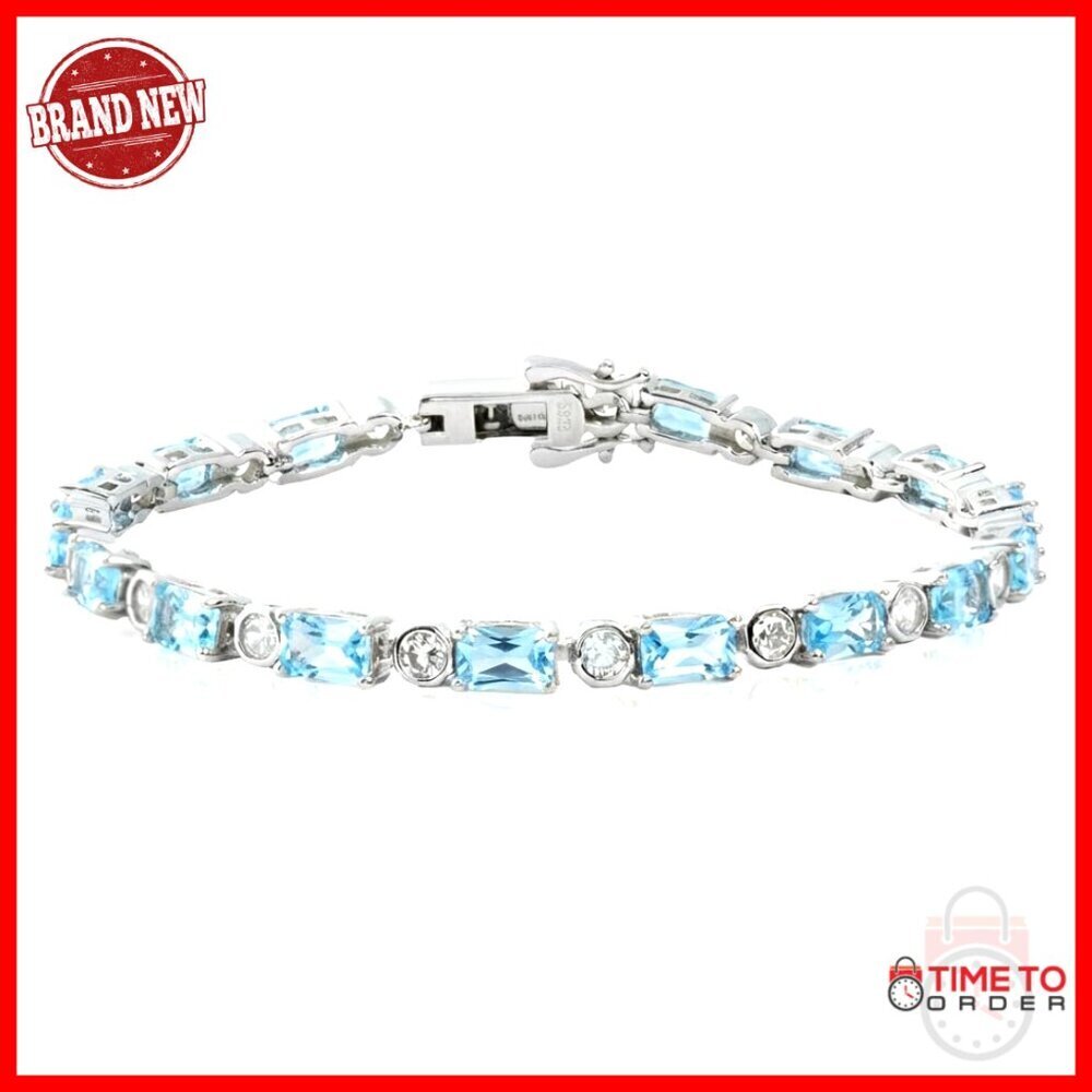 Sterling Silver Tennis Bracelet with Birthstone Gems, 7.2 Inch